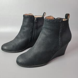 Caslon Womens Black Leather Zip High Wedge Heel Ankle Boots 9.5 M Waterproof